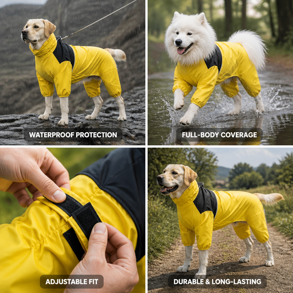 Waterproof Full-Coverage Four-Legged Dog Raincoat (Adjustable Straps)