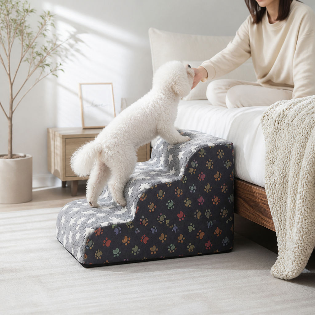 Paw-Print Plush Non-Slip Pet Steps (2–5 Steps)