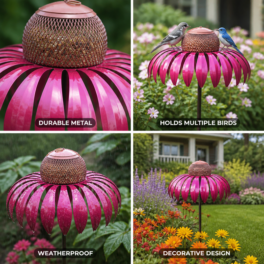 Weatherproof Metal Flower Bird Feeder