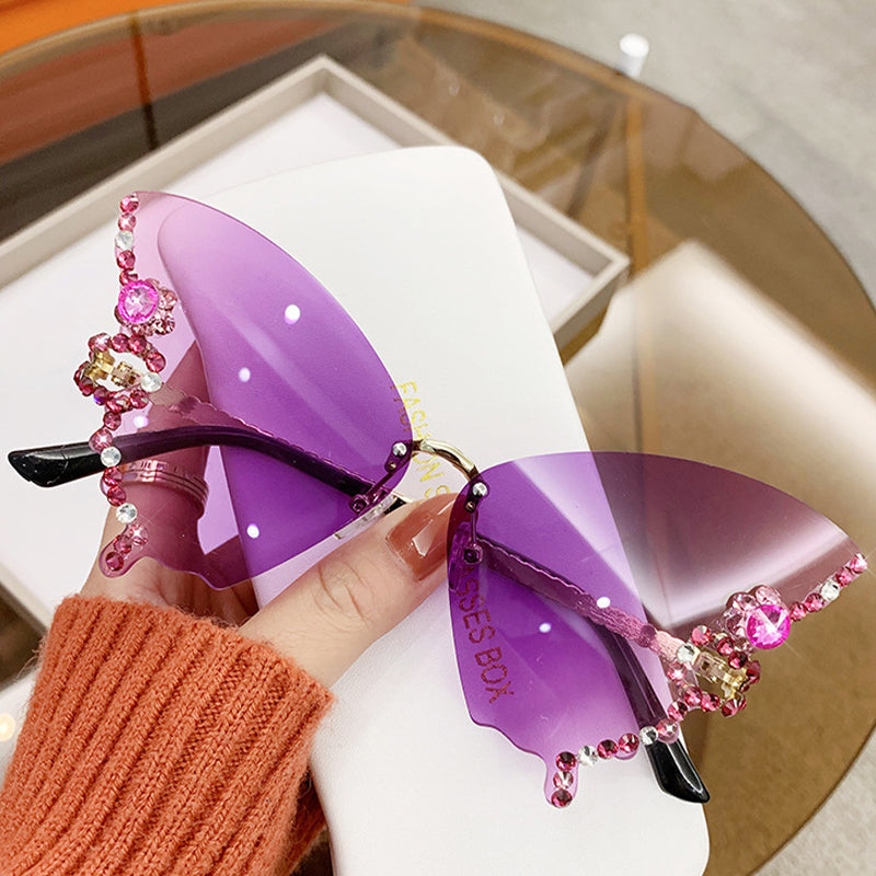 Crystal-Embellished Butterfly-Shaped Sunglasses