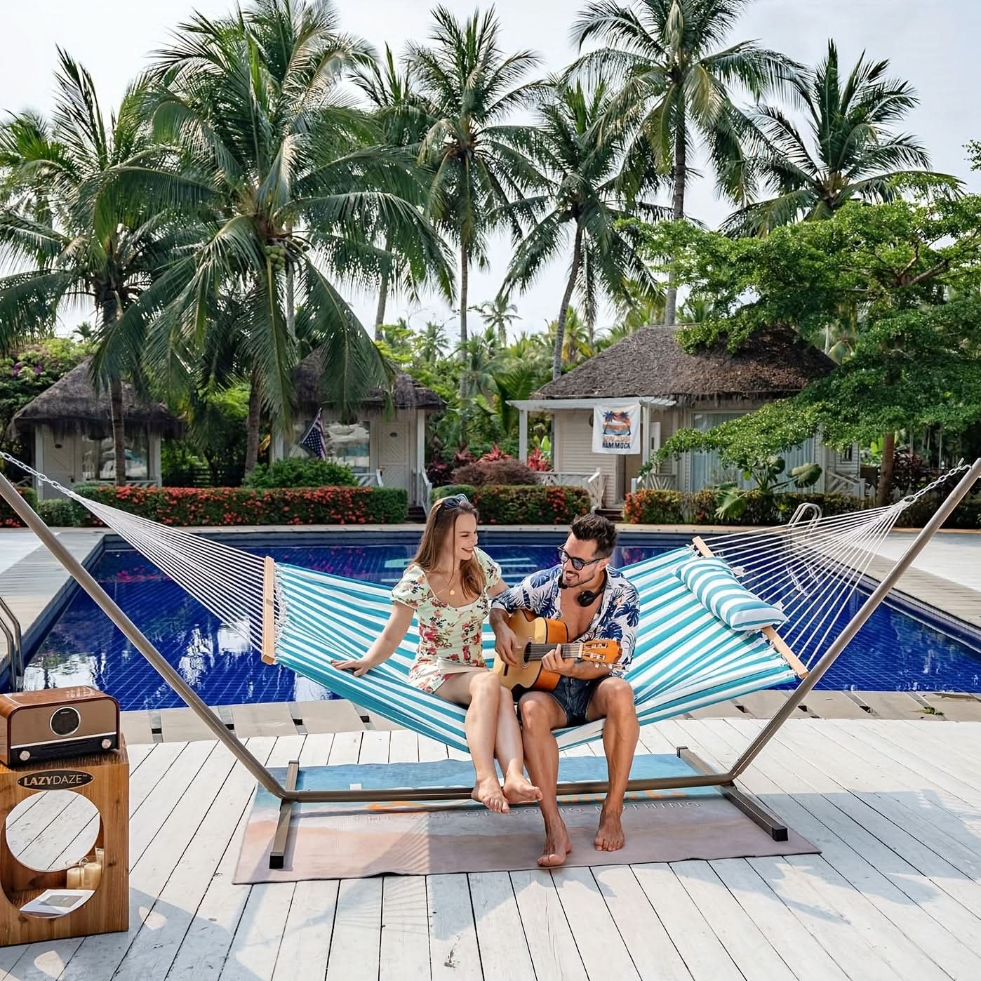 Double Layered Quilted Hammock for Patio and Poolside Relaxation