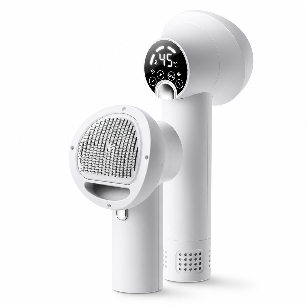 Adjustable-Temperature 2-in-1 Dog Hair Dryer & Slicker Brush