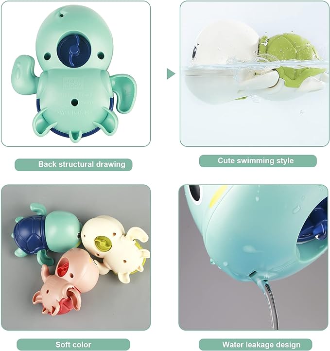 Set of 6 Bath Toys – Wind-up Swimming Turtles