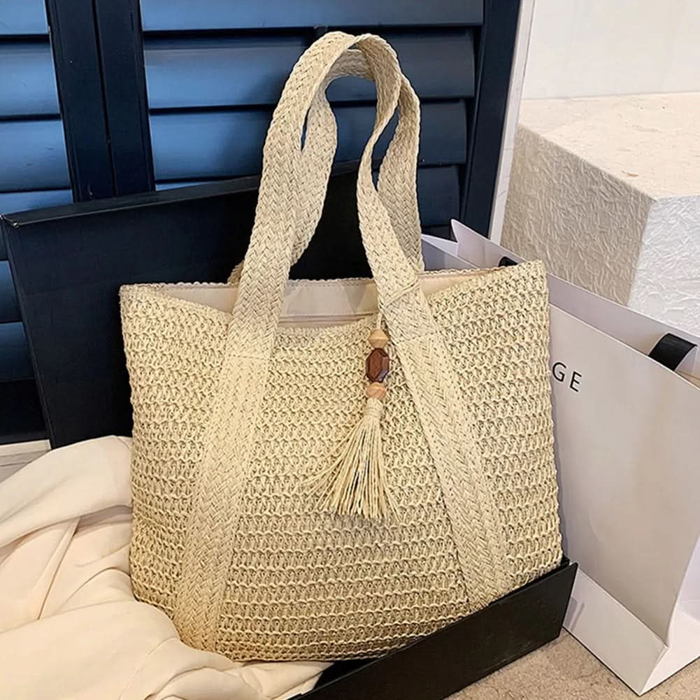 Woven Raffia Tote Bag for Shoulder Carry