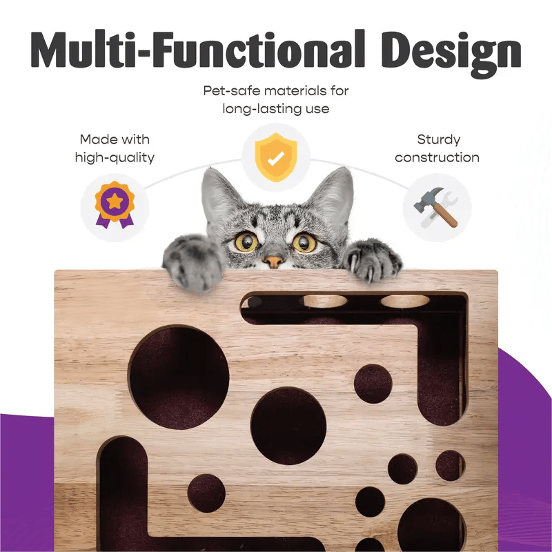 Oak Wood Cat Scratching Toy with Built-In Nail File Feature