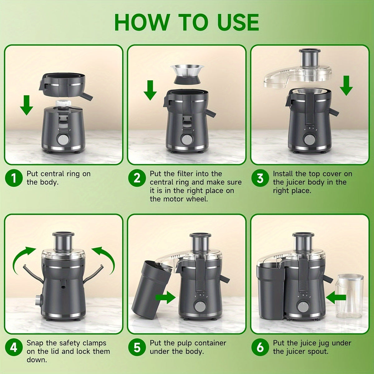 500W Stainless Steel Juicer for Fruits and Vegetables with Wide Mouth