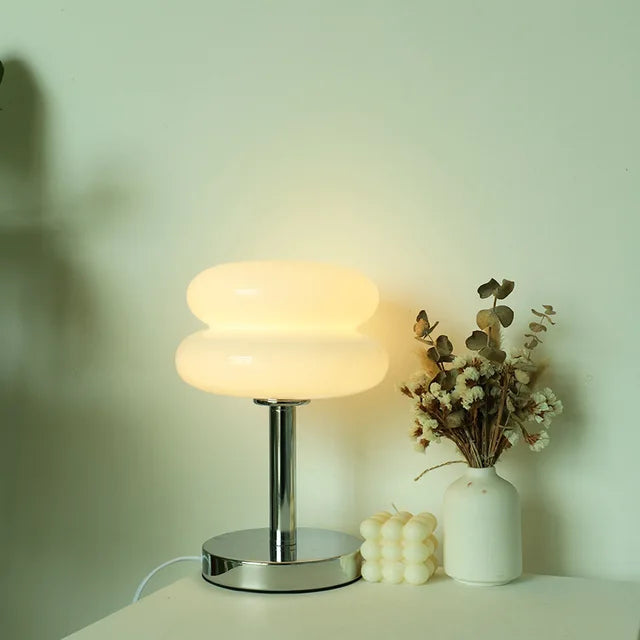 Glass table lamp with vibrant pattern for bedroom and bedside table – kid-safe night light