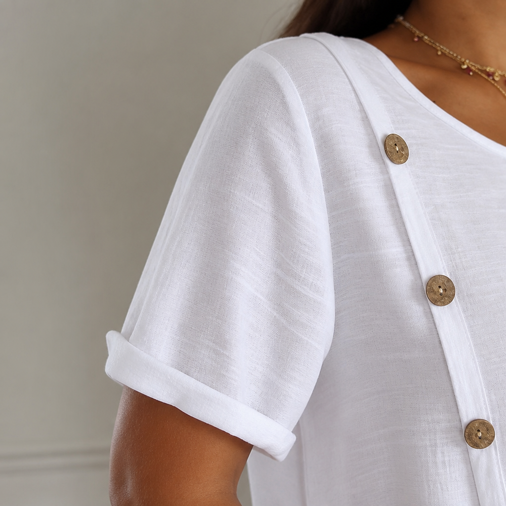 LumeaLuxe™ – Comfortable Cotton Shirt Featuring Side-Button Accents