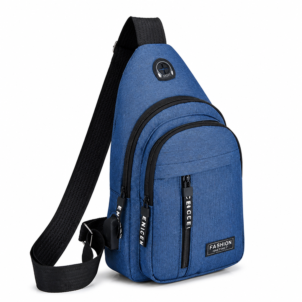 Multiple-Compartment Water-Repellent Sling Bag (USB Port)