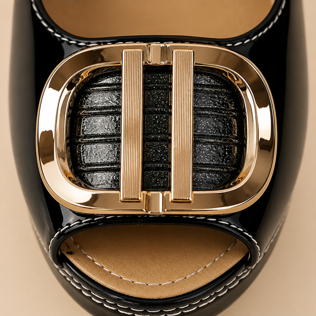 VivantaStrut™ – Bold Chunky Slingback Platform Heels with Gold Buckle