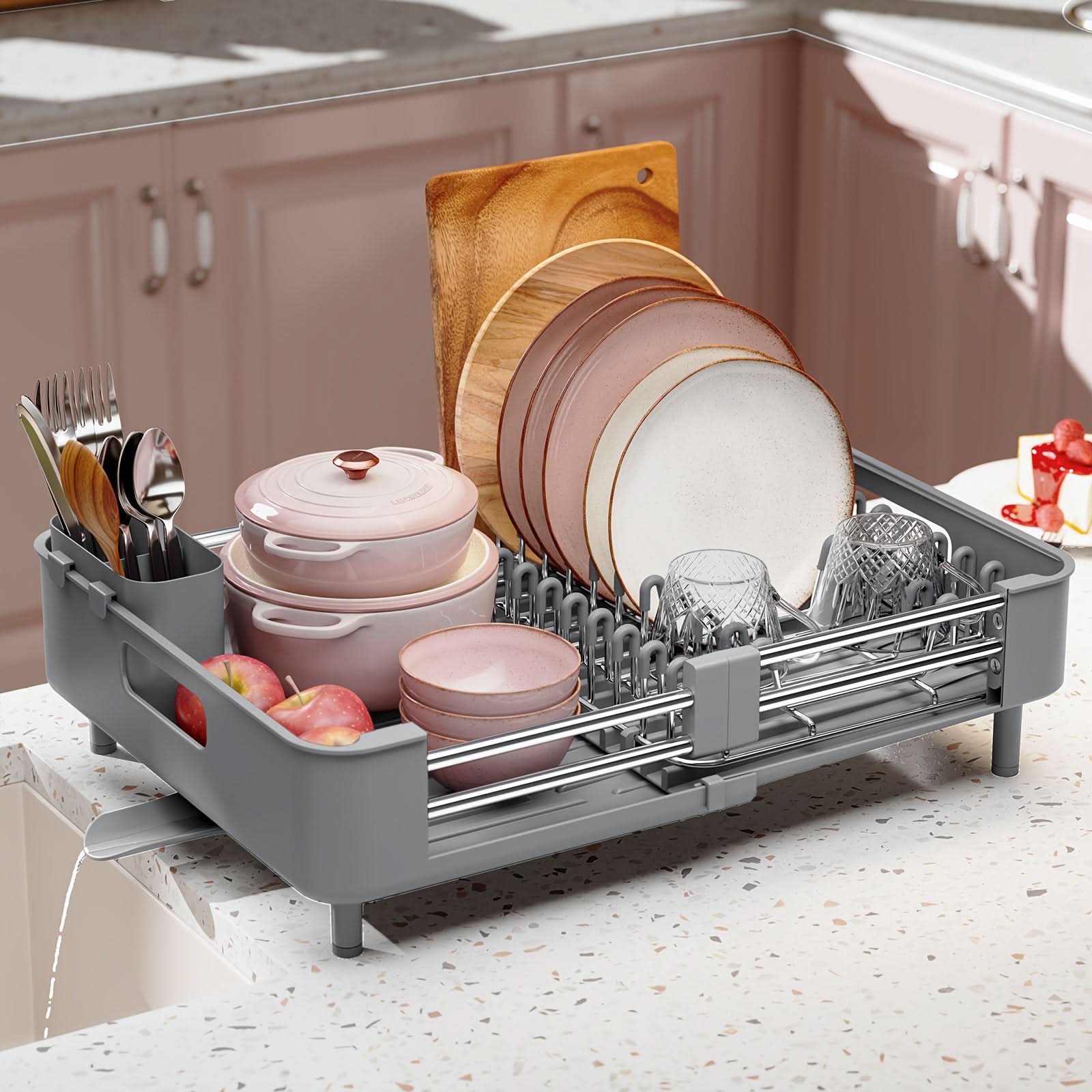 Expandable Dish Drying Rack with Drainage Spout