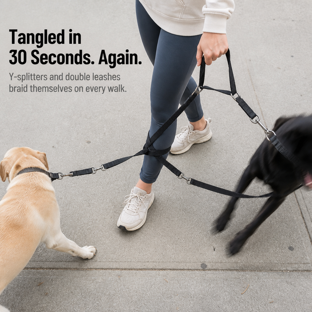 DuoStride™ — Walk Two Dogs Tangle-Free, Without Jerks or Wrist Stress