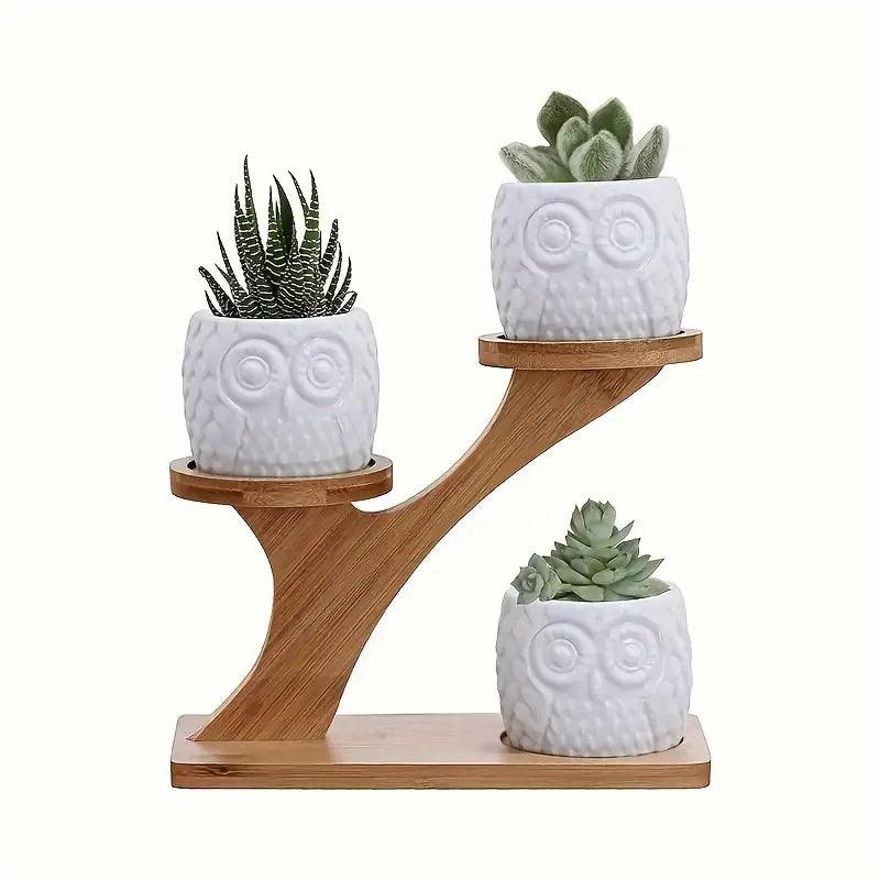 Two-Tier Bamboo Plant Stand with Adjustable Shelf Heights