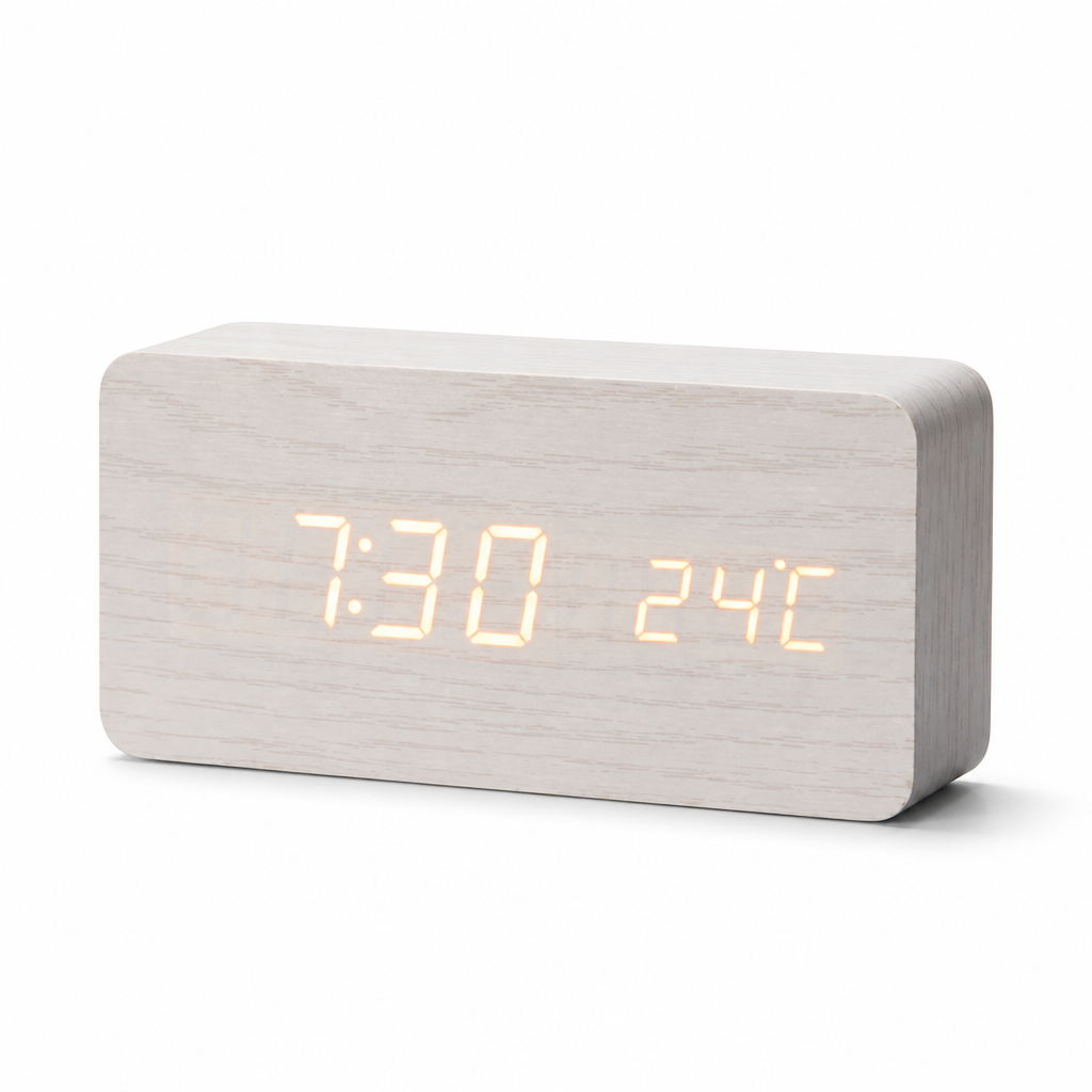 Voice-Activated Wooden LED Table Clock