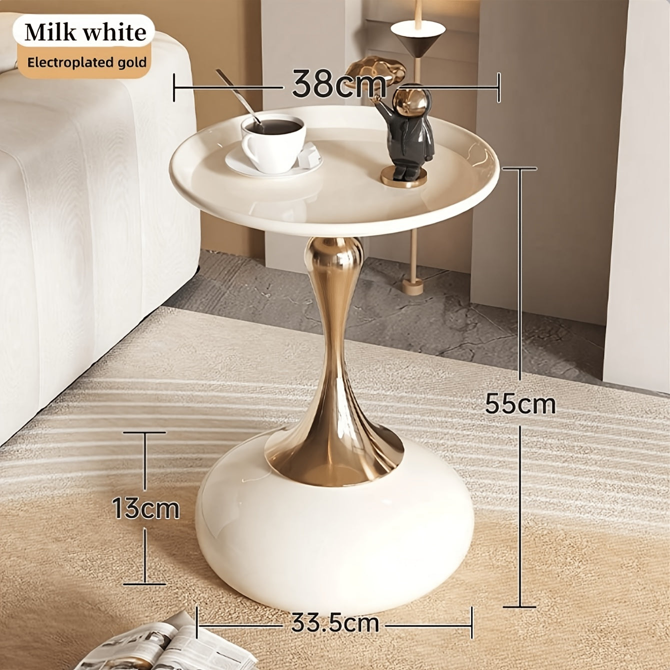 Stylish side table featuring a gold tulip-shaped base