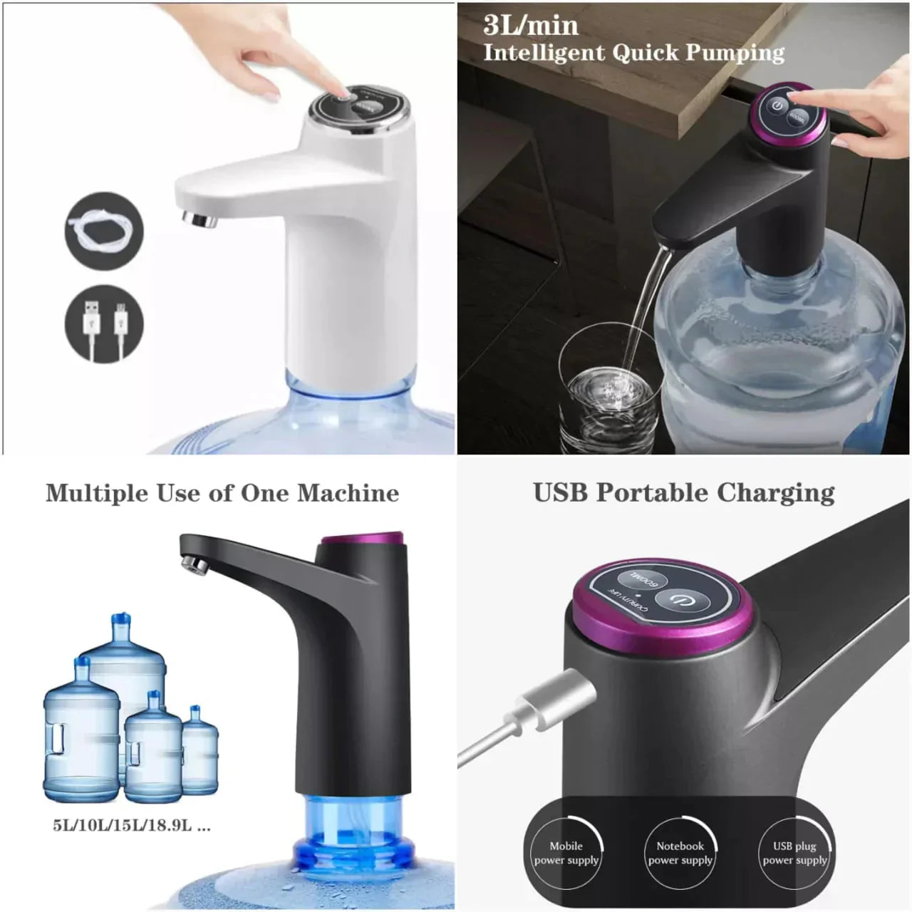 USB Rechargeable Electric Water Pump for Bottled Water