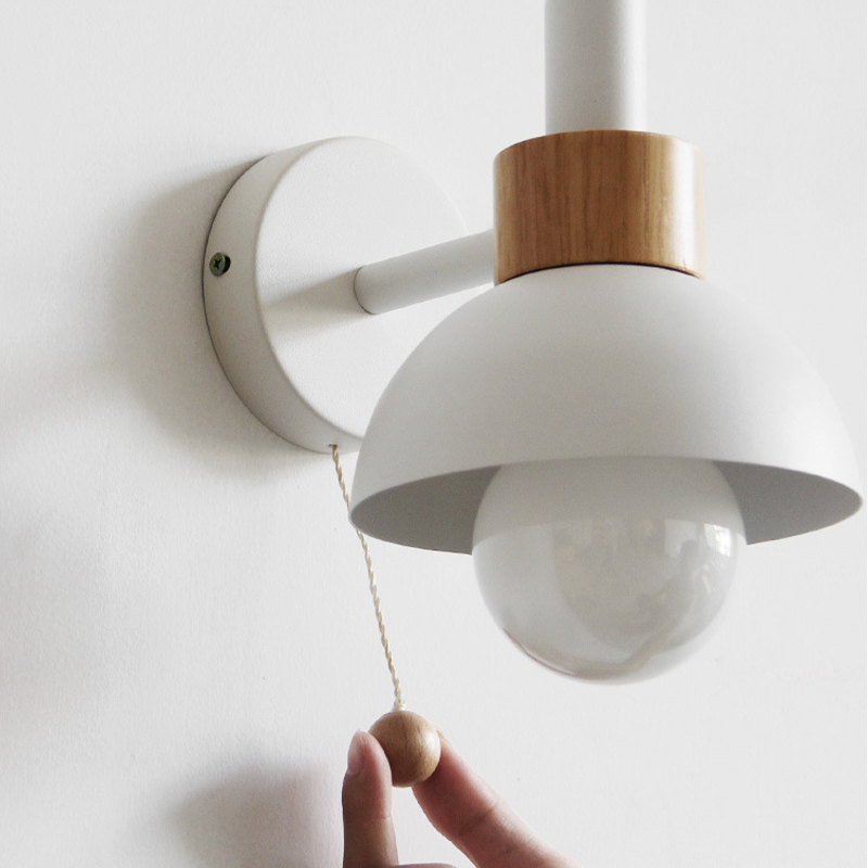 Wall Lamp with Wood Accent and Pull Cord – Scandinavian Style