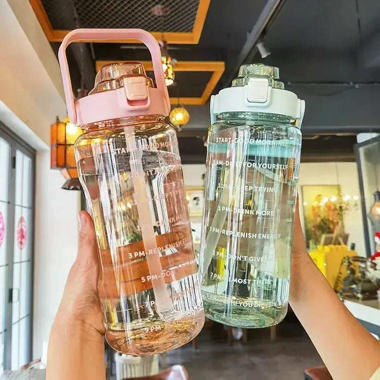 2L Water Bottle with Straw, Time Indicators & Leak-Resistant Cap