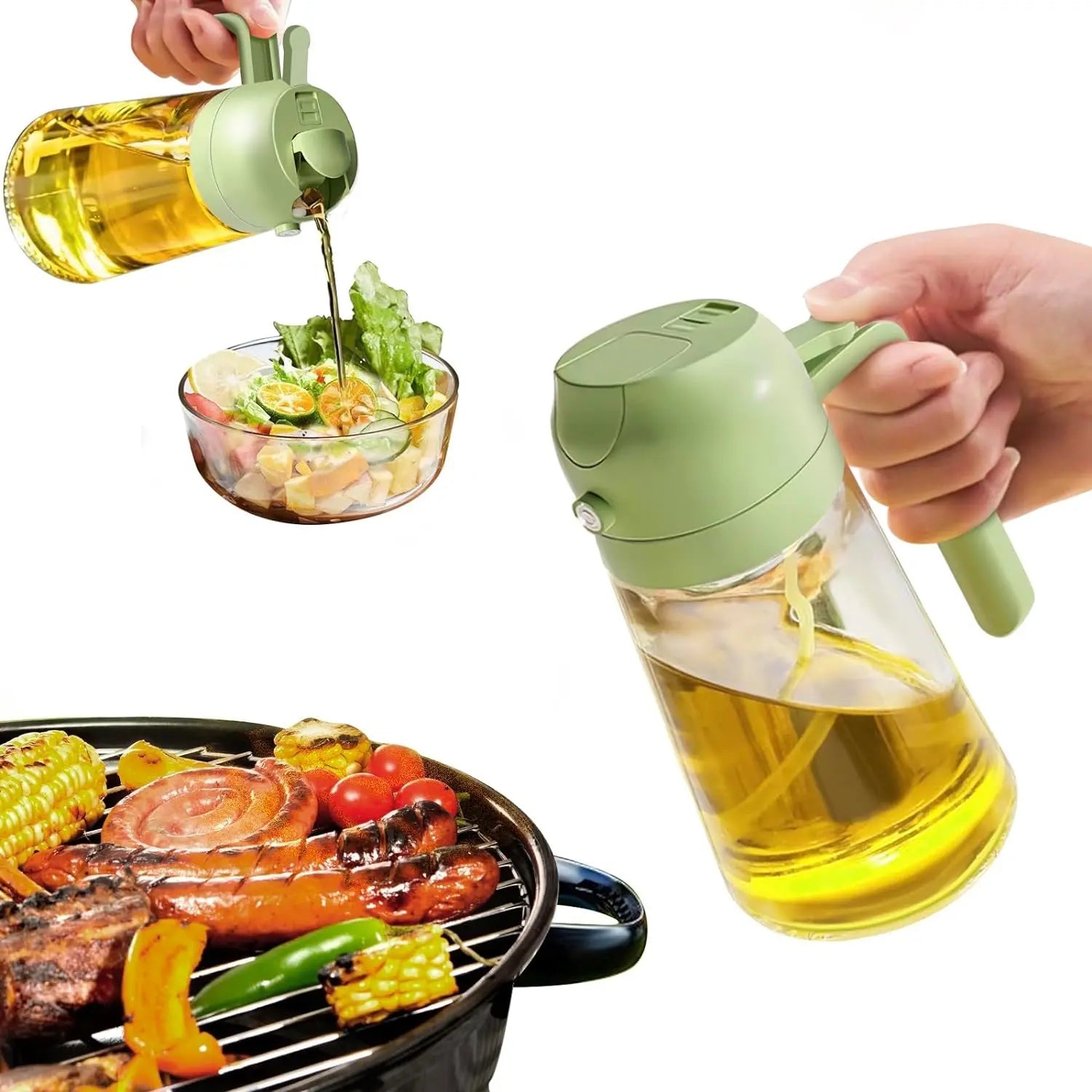 Glass Oil Dispenser and Sprayer – 470 ml 2-in-1 Bottle