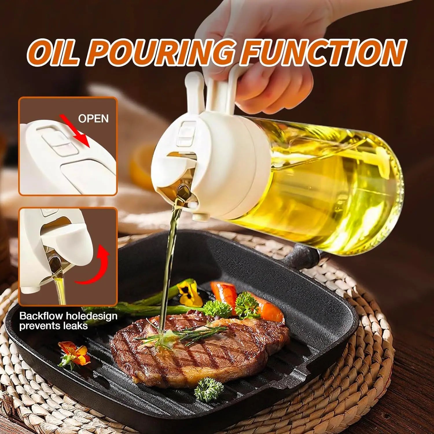 Glass Oil Dispenser and Sprayer – 470 ml 2-in-1 Bottle