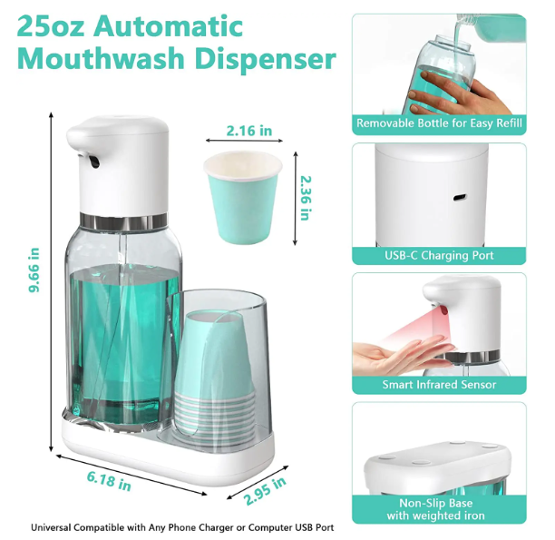 Touchless Oral Rinse Station - Automatic Mouthwash Dispenser for Bathroom