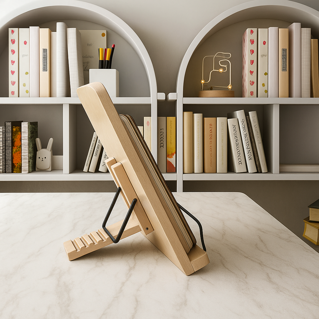 Wooden Book Stand with Adjustable Angle | Foldable Holder for Tablets & Cookbooks