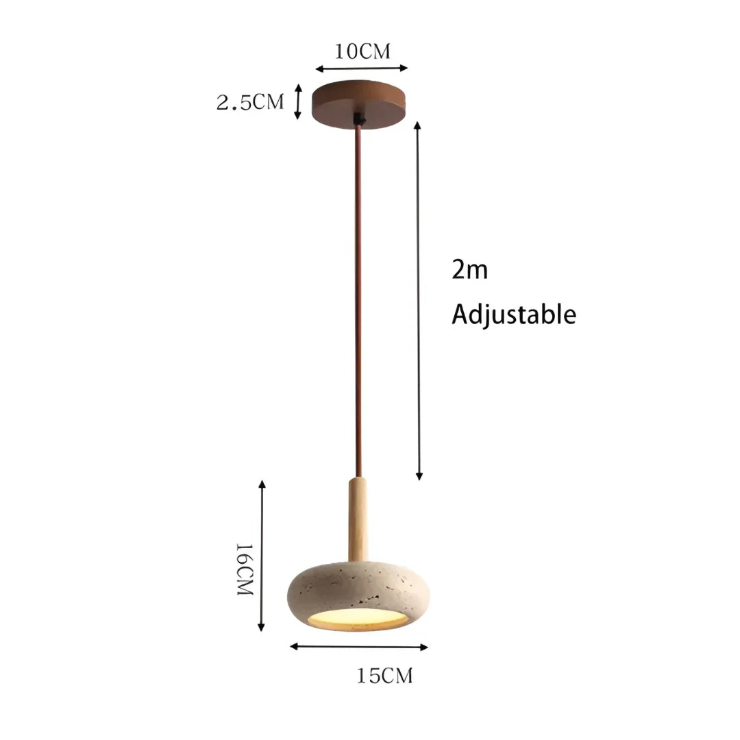 Travertine Hanging Light with Wooden Accent – Warm Glow, Adjustable Cord