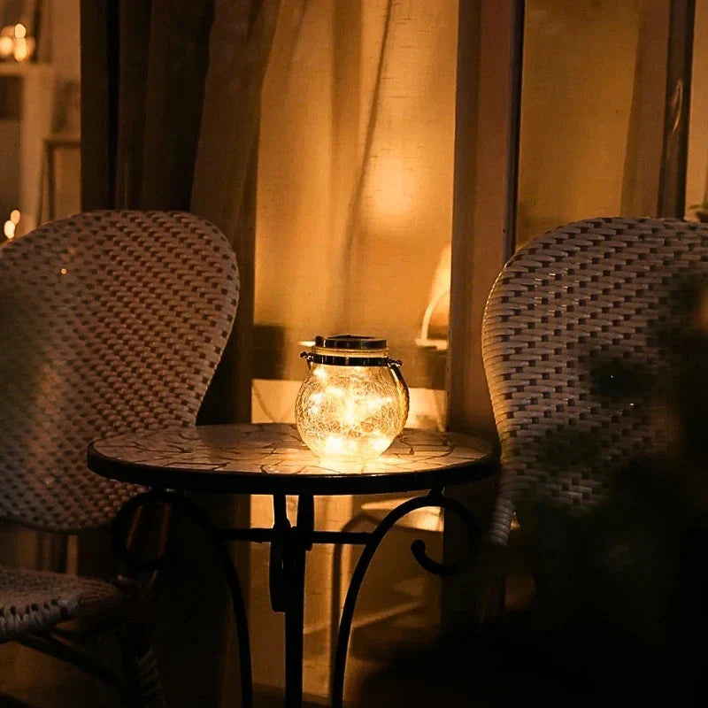 Dusk Sensor Solar Lantern for Garden – Crackle Glass Design