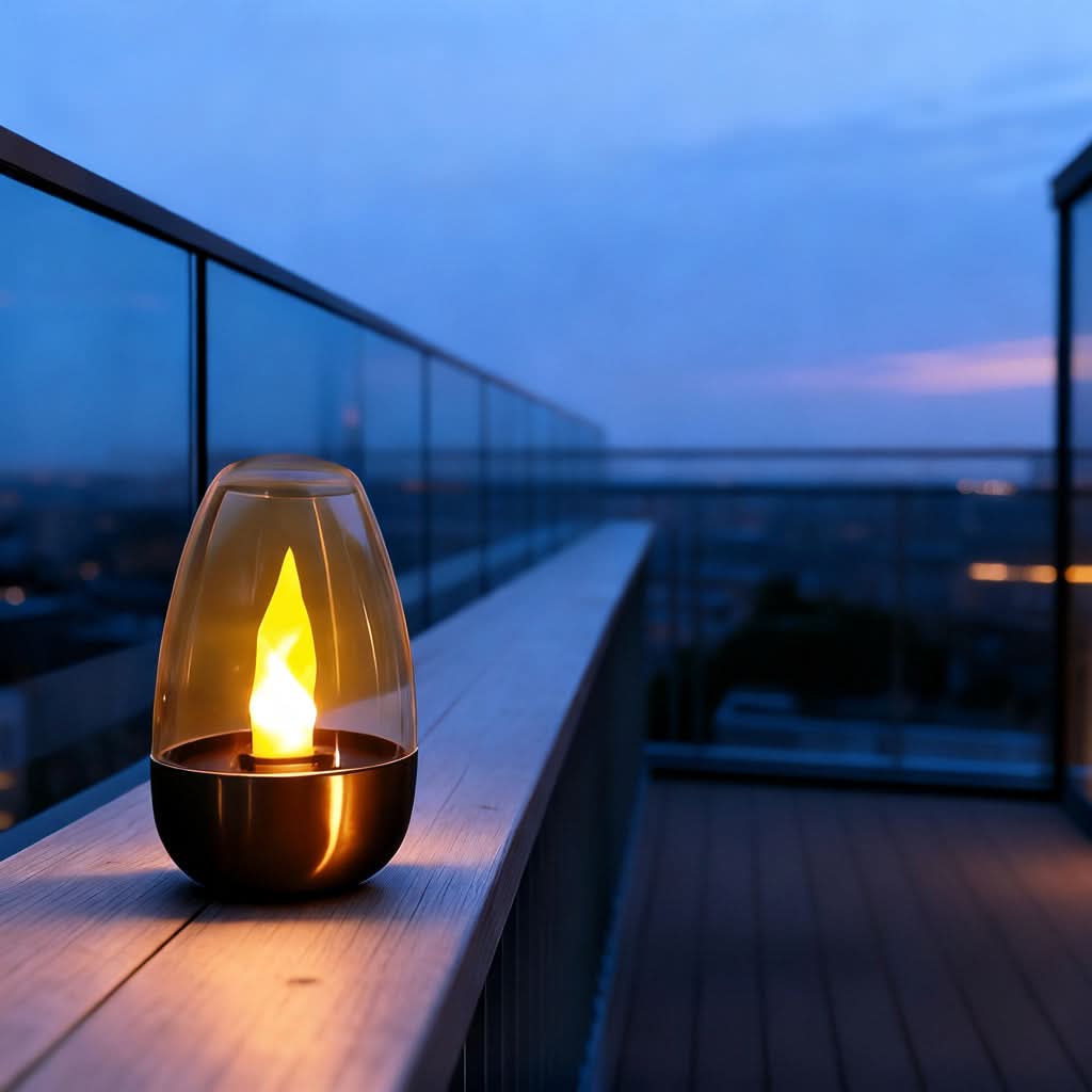 Solar LED Candle Light with Stainless Steel Design and Simulated Flame
