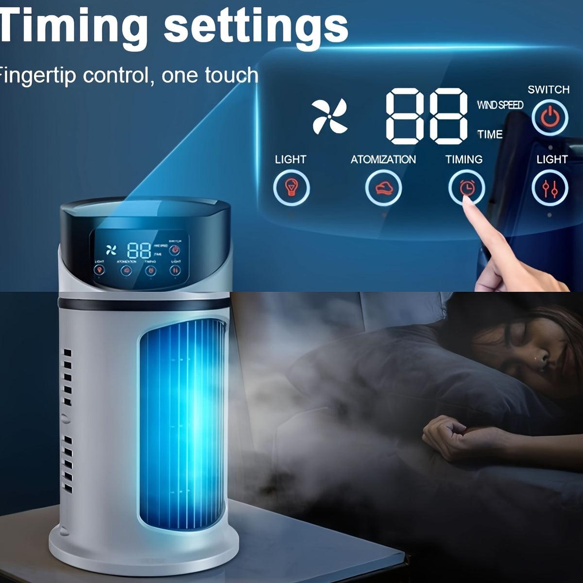 4-in-1 Desktop Air Cooler with Mist Fan, Humidifier, and Night Light