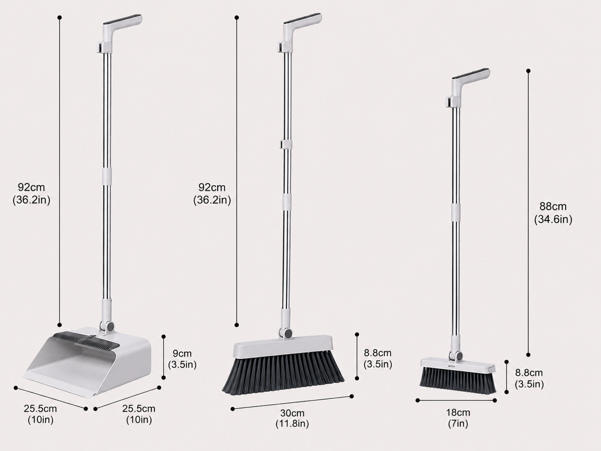 Self-Cleaning Dustpan and Broom Set – Standing Design with Comb Teeth for Home and Kitchen