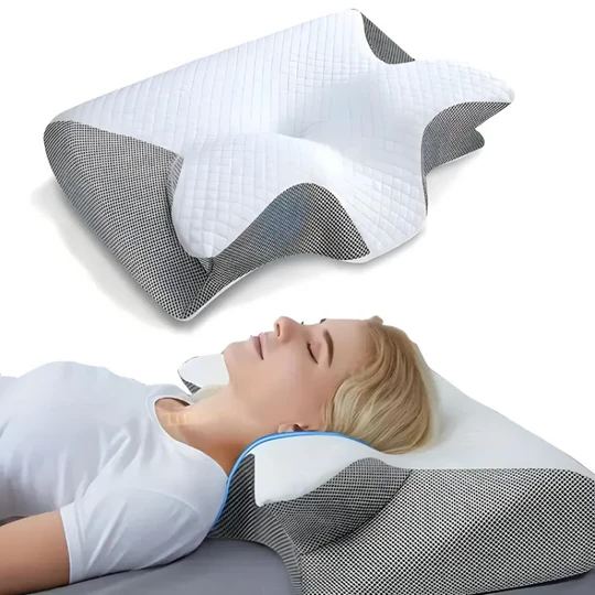 Cervical Support Neck Pillow with Butterfly Contour - Washable Foam Cover