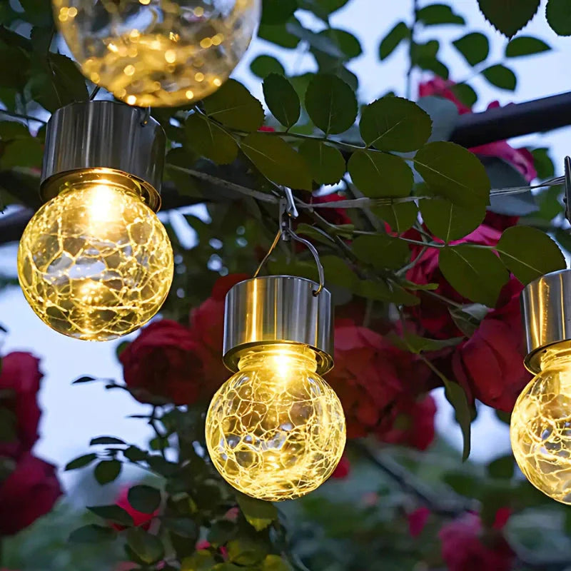 Dusk Sensor Solar Lantern for Garden – Crackle Glass Design