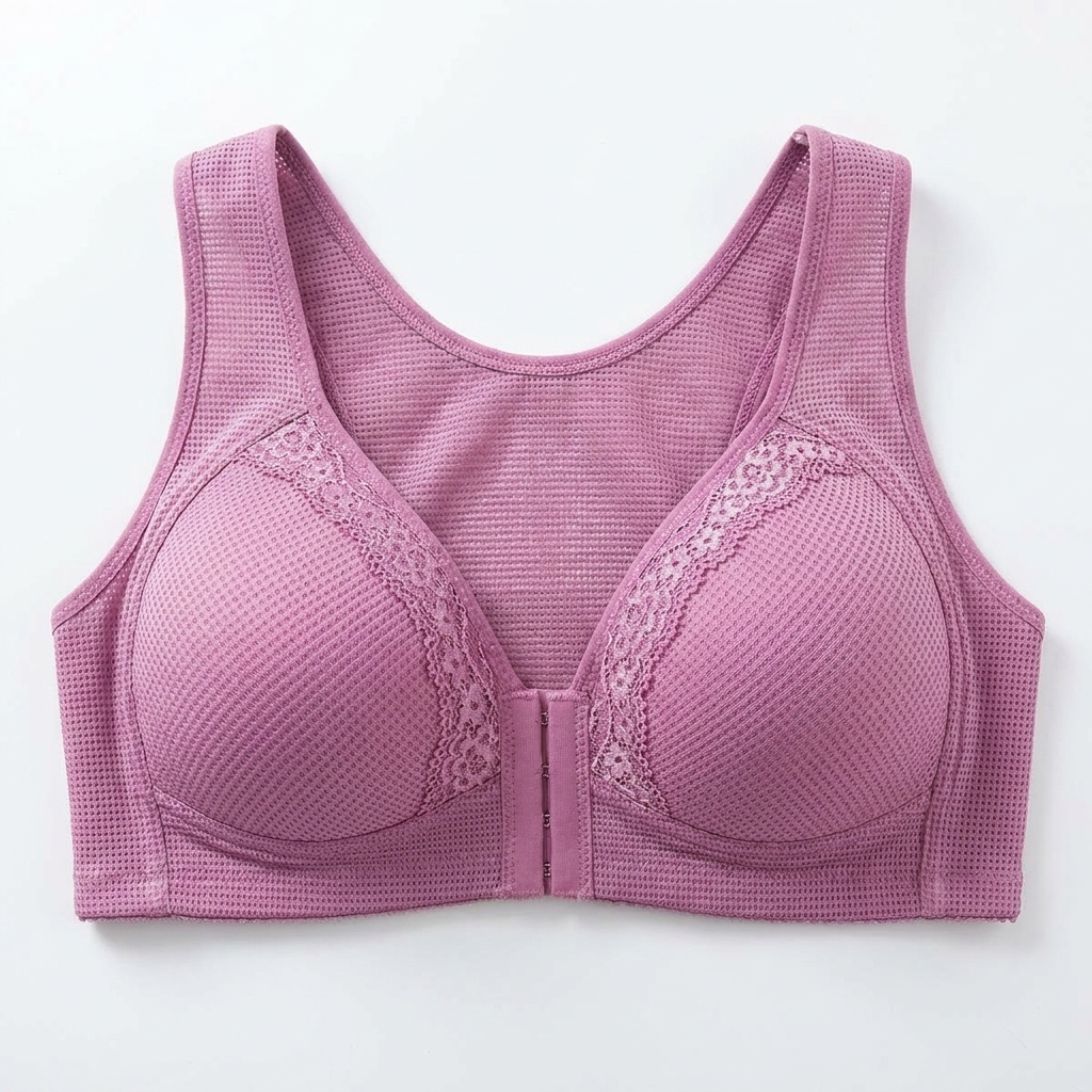 VivaFemme™ – Wireless Lace-Accent Bra with Front Closure