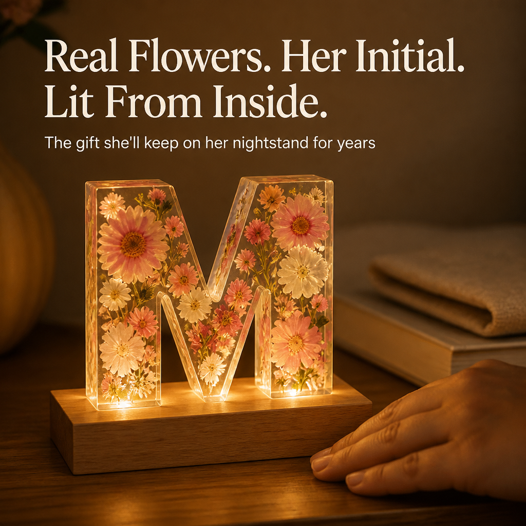 LumiFleur™ — Encapsulate Genuine Dried Blooms Within a Radiant Letter Crafted Just for Them