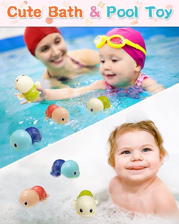 Set of 6 Bath Toys – Wind-up Swimming Turtles