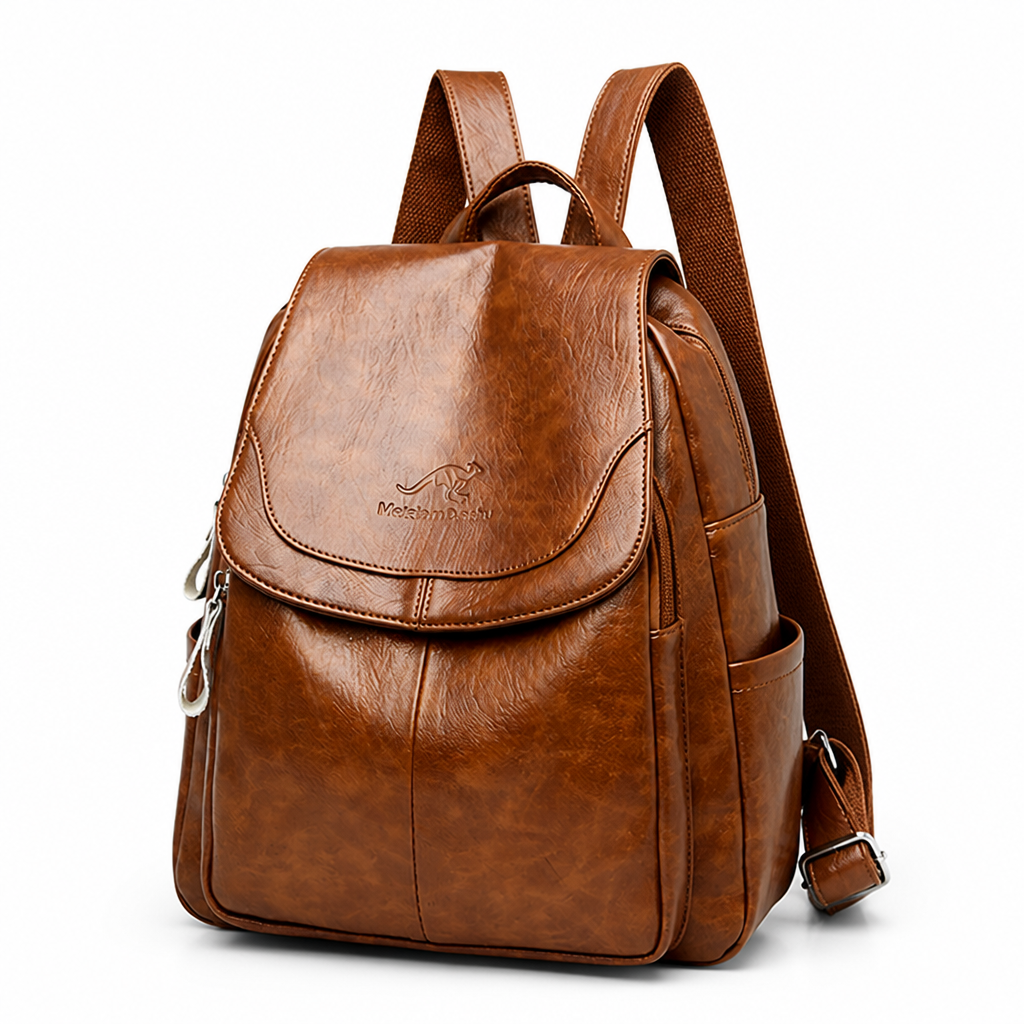Anti-Theft Embossed Leather Backpack