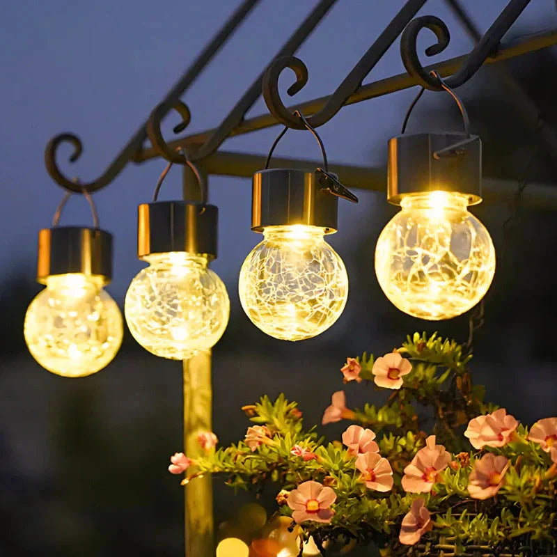 Dusk Sensor Solar Lantern for Garden – Crackle Glass Design