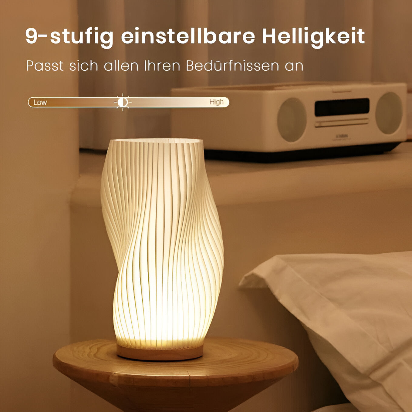 DreamWave - Contemporary cream 3D wave lamp with sleek metal base