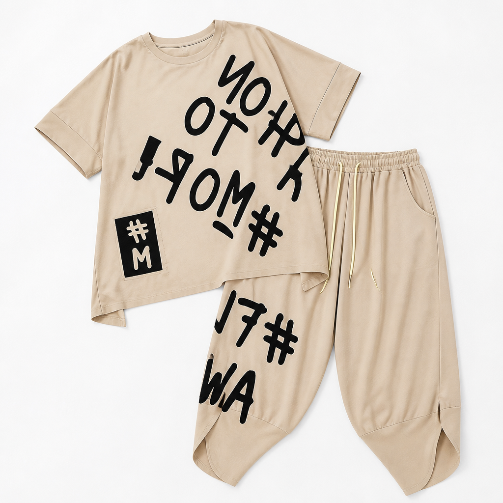 Brixa™ – Graffiti Print Lounge Set in Oversized Two-Piece Style
