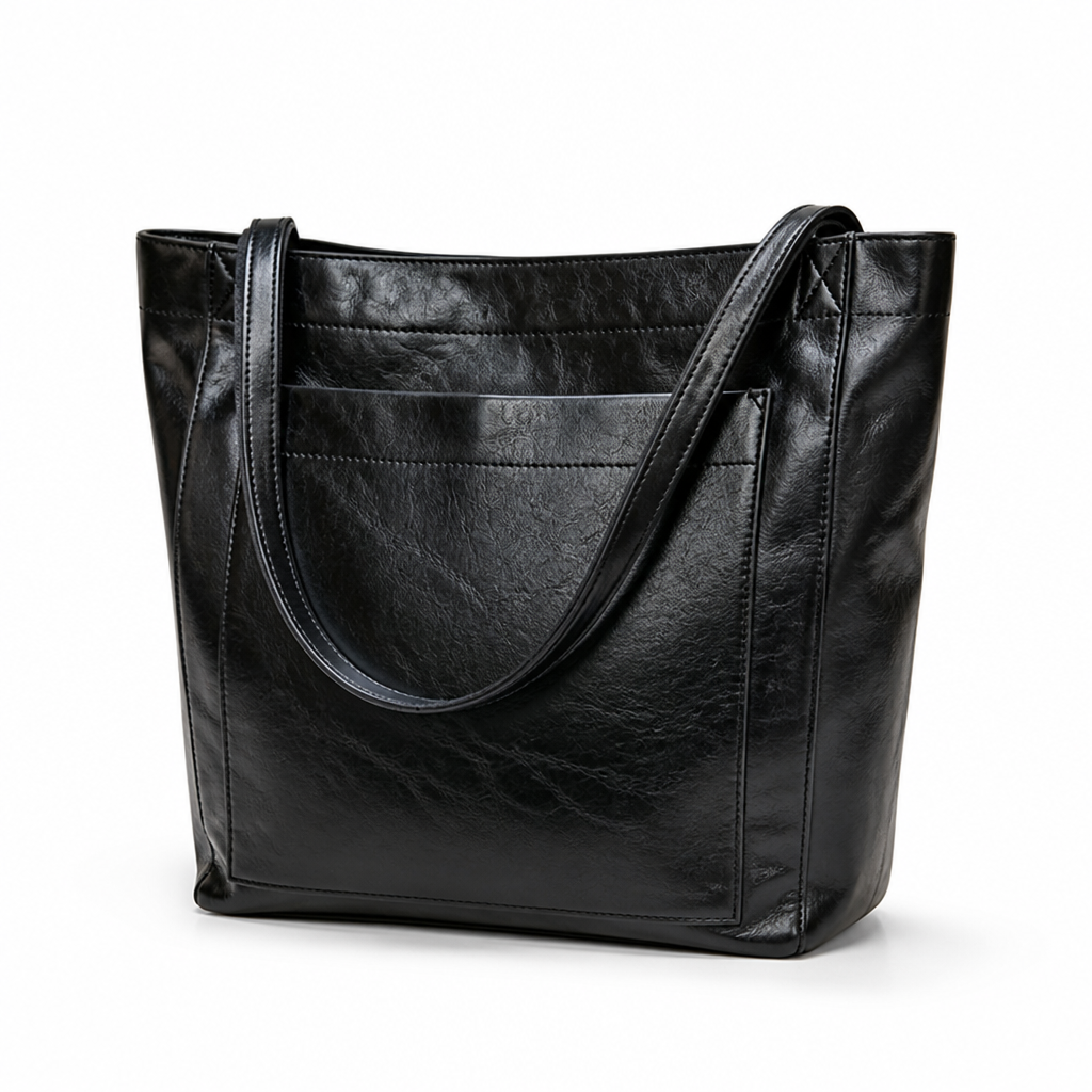 Genuine Leather Exterior Pockets & Interior Organizer Tote Bag