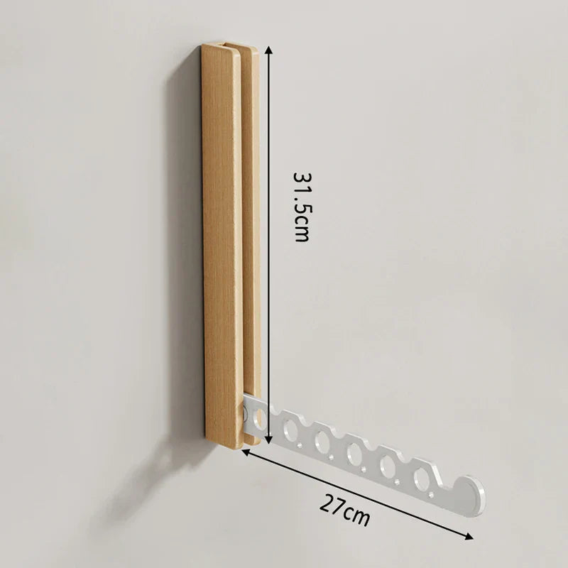 Space-Saving Wooden Wall-Mounted Clothes Rack – Foldable Design