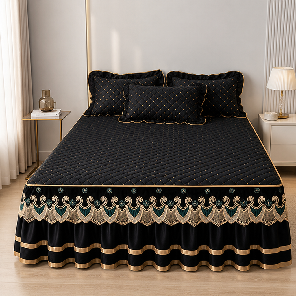 LuxeRuffle™ — Transform Your Bed into a Cloud of Cozy Elegance That Never Slips or Slides