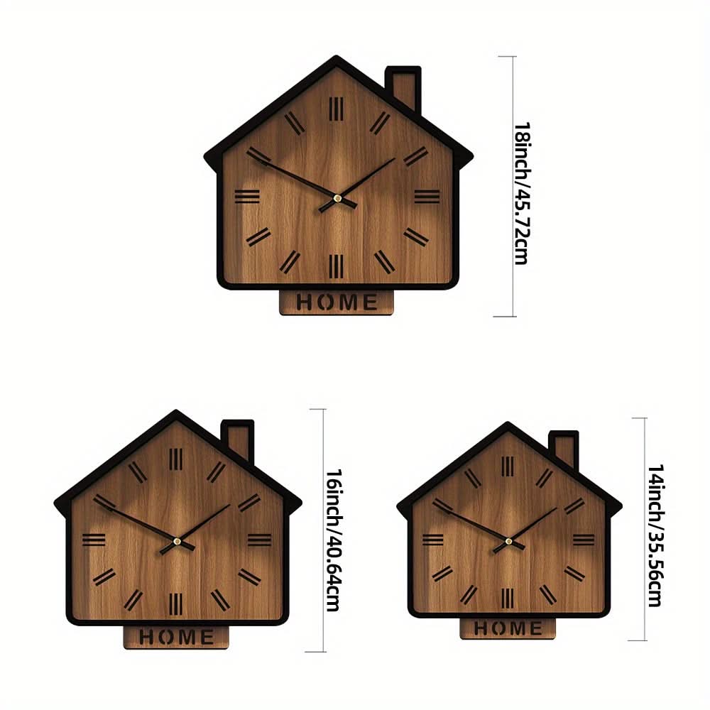 Rustic Wooden Wall Clock in House Shape