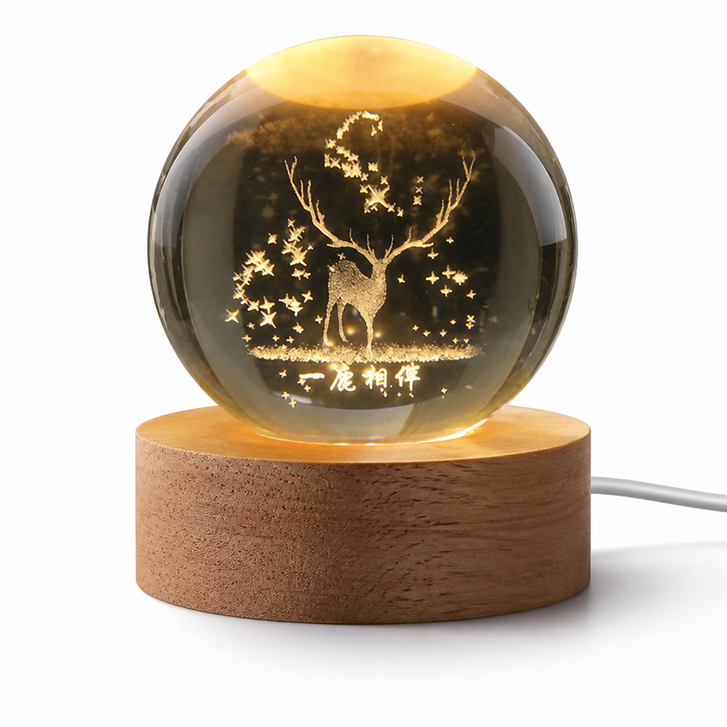 3D Engraved Glass Globe LED Night Light (USB-Powered)
