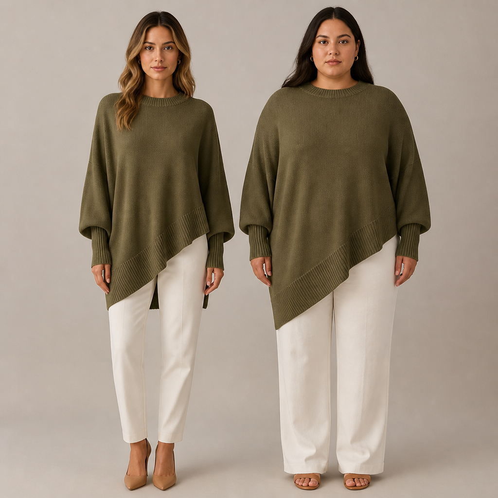 VeluraMist™ – Oversized Wool-Blend Sweater with Asymmetrical Cascade Hem