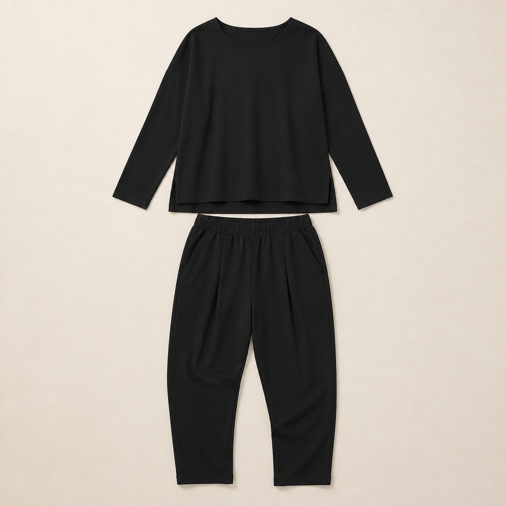 Mirelle™ – Casual Boat-Neck Two-Piece Outfit with Tapered Pleated Trousers