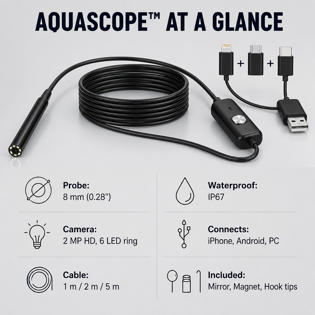 AquaScope™ — Inspect Inside Walls, Pipes & Engines Without Breaking Them Open
