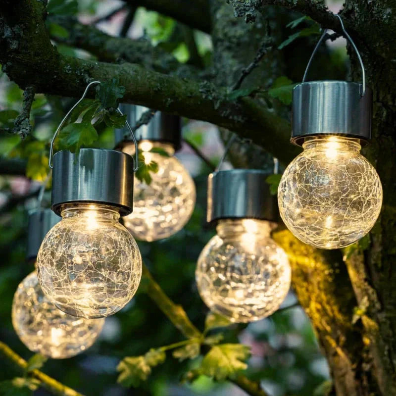 Dusk Sensor Solar Lantern for Garden – Crackle Glass Design