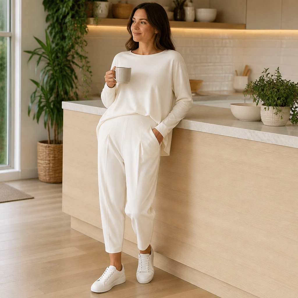 Mirelle™ – Casual Boat-Neck Two-Piece Outfit with Tapered Pleated Trousers